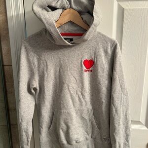 Roots Light Gray Hoodie with Red Heart